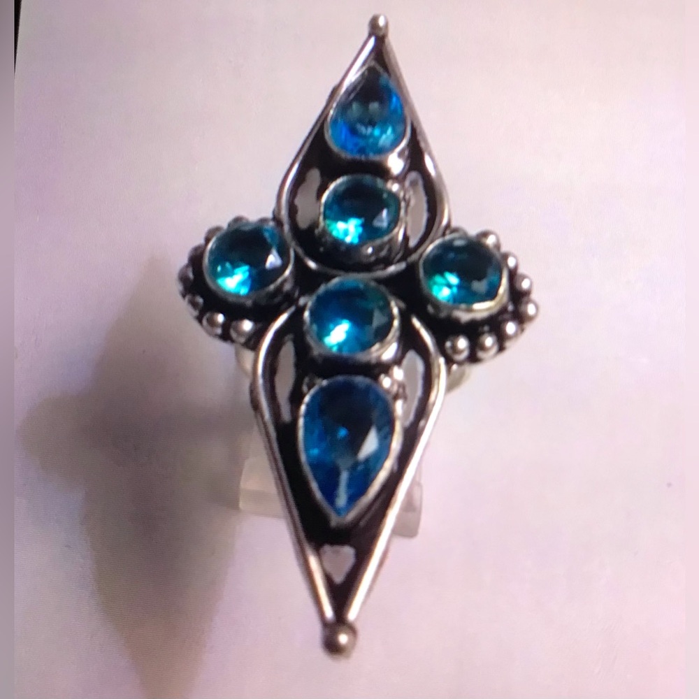 Blue Topaz Stamped 925 Sterling Silver Ring